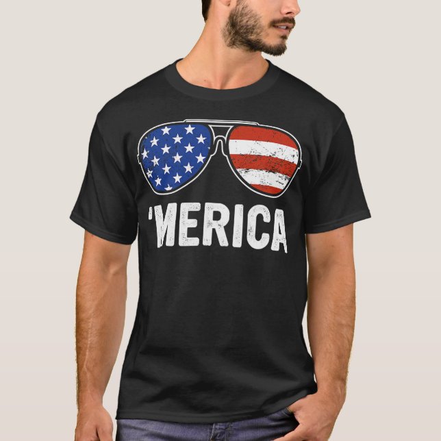 Retro Merica Sunglasses USA flagga 4:e juli Boys T Shirt (Framsida)