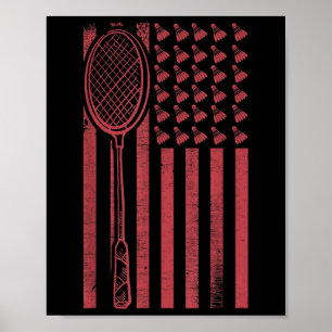 Retro Merica Usa Flag Badmintonspelare Sport Shutt Poster
