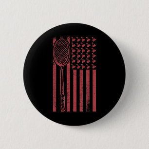Retro Merica Usa Flagga Badminton Spelare Sport Sh Knapp