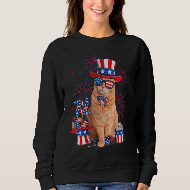 Retro Mericat Cat Sunglasses American Flag  4th Of T Shirt (Framsida)