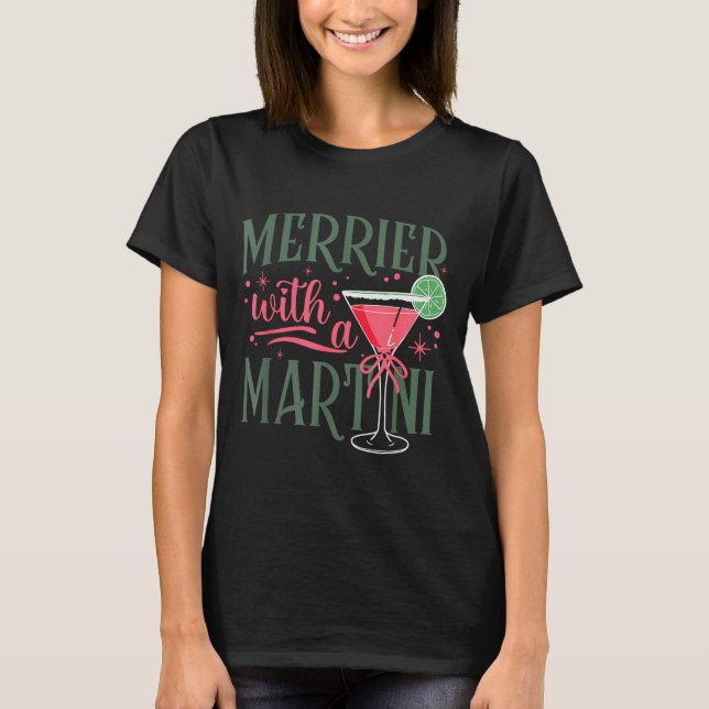Retro Merrier With A Martini Tail Lover Merry Xmas T Shirt (Framsida)