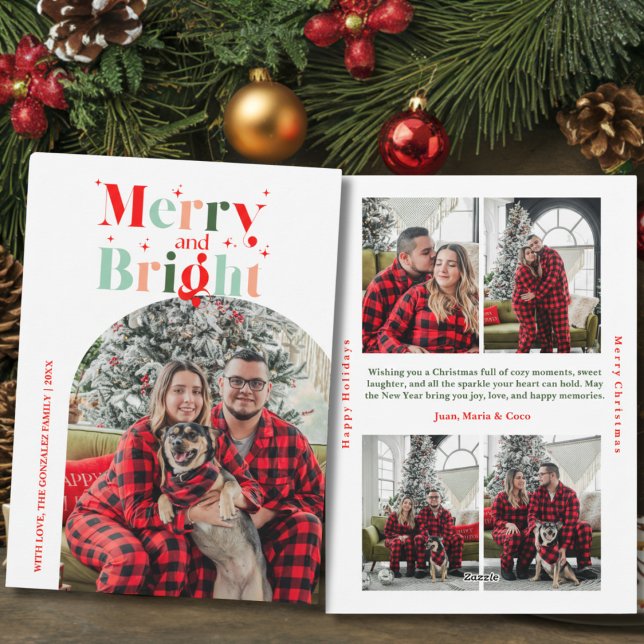 Retro Merry and Bright Arch Photo Christmas Julkort (Skapare uppladdad)