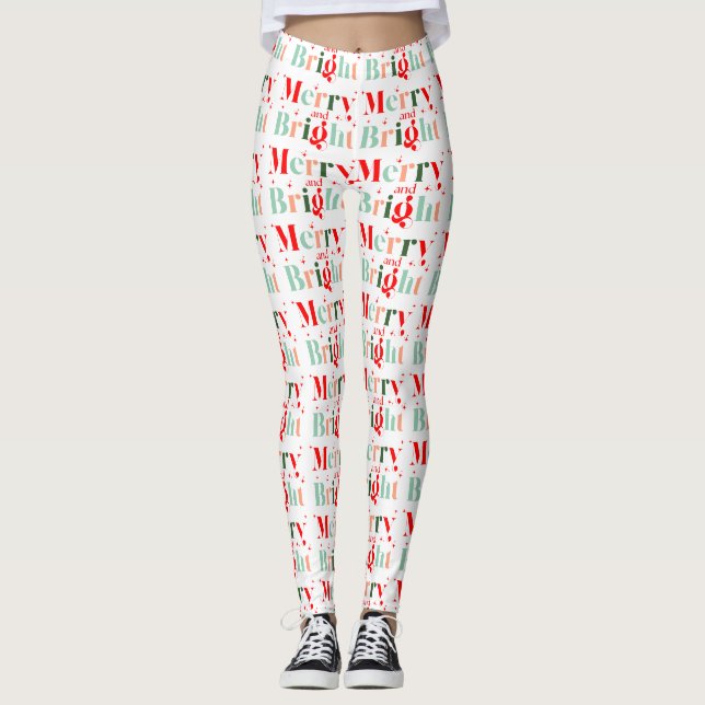 Retro Merry and Bright Christmas Leggings (Framsida)