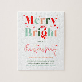 Retro Merry and Bright Christmas Party Invitation Pussel