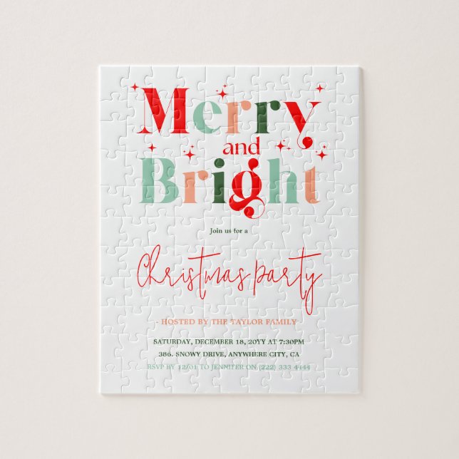 Retro Merry and Bright Christmas Party Invitation Pussel (Vertikal)