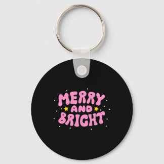 Retro Merry And Bright Holiday Design Nyckelring