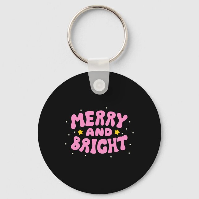 Retro Merry And Bright Holiday Design  Nyckelring (Framsida)