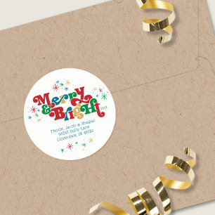Retro Merry & Bright Classic Round Tag Tcker Runt Klistermärke