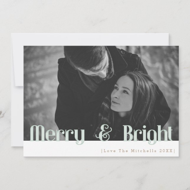 Retro Merry & Bright | Helgdag Photo Julkort (Framsida)