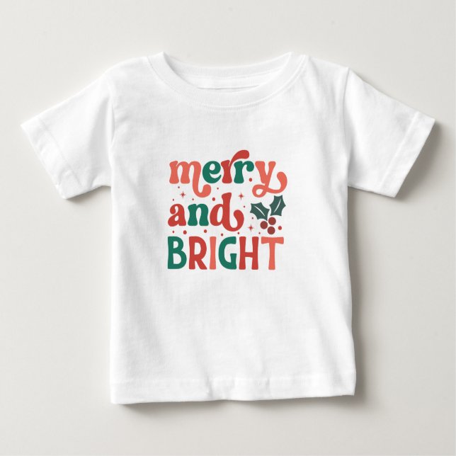 Retro Merry & Bright jul T Shirt (Framsida)