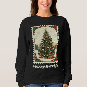 Retro Merry & Bright Julgran Postage Frimärke T Shirt