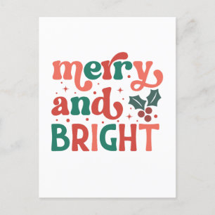 Retro Merry & Bright jultypografi Vykort