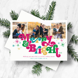 Retro Merry & Bright Photo Helgdag Card Julkort