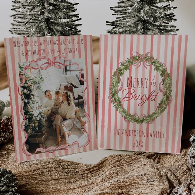 Retro Merry & Bright Rand God jul Bow Wand Julkort (Skapare uppladdad)