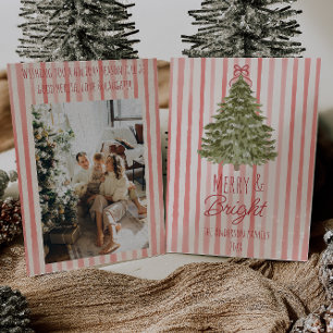 Retro Merry & Bright Red Rand Julgran Julkort