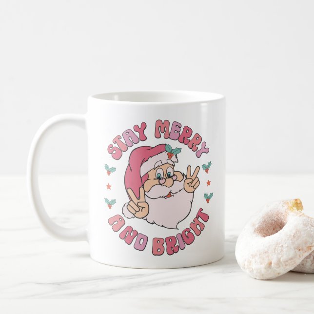 Retro Merry & Bright Santa Kaffemugg (Med munk)