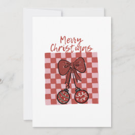 Retro Merry Christmas Bow and Ornaments Design Inbjudningar
