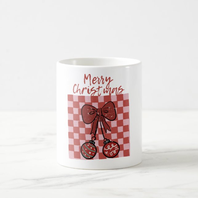 Retro Merry Christmas Bow and Ornaments Design Kaffemugg (Center)