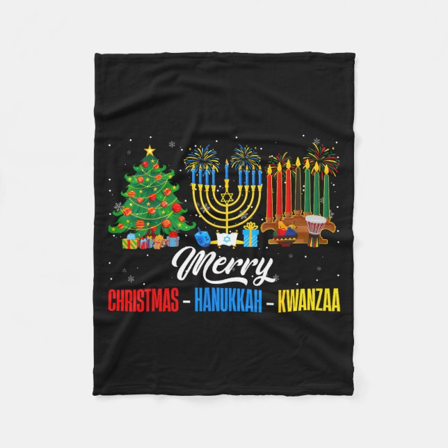 Retro Merry Christmas Hanukkah Kwanzaa Happy Holid Fleecefilt (Framsidan)