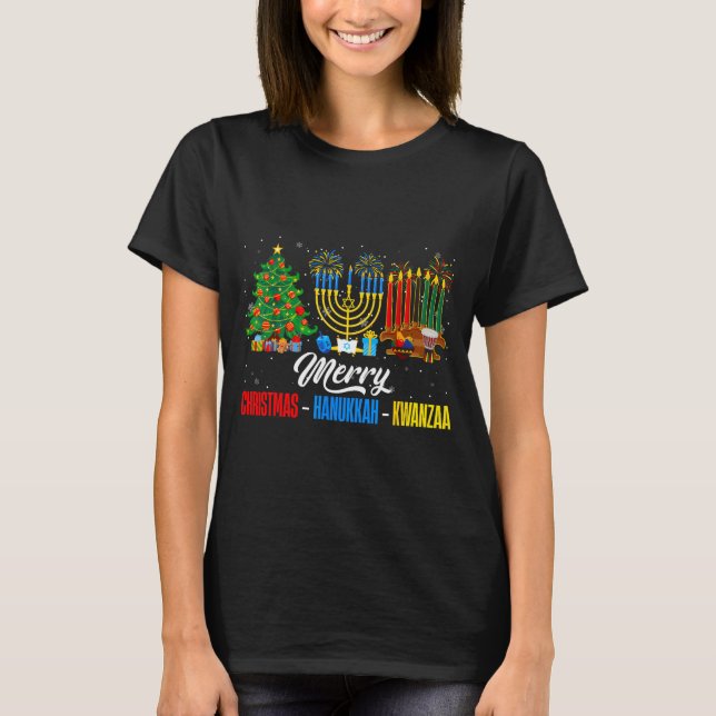 Retro Merry Christmas Hanukkah Kwanzaa Happy Holid T Shirt (Framsida)