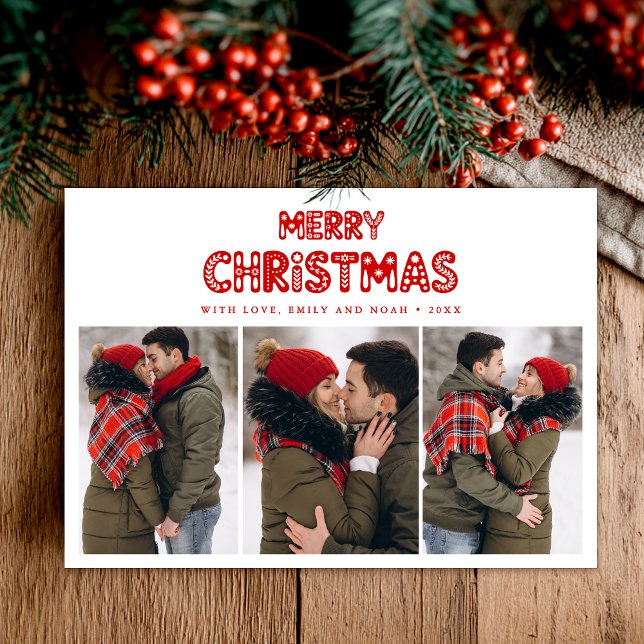 Retro Merry Christmas Red  Julkort (Skapare uppladdad)