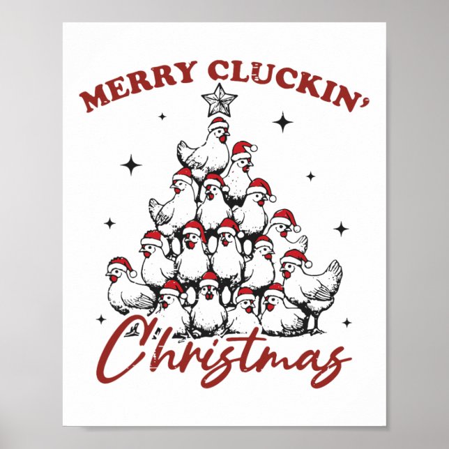 Retro Merry Cturin jul Chicken Träd och Poster (Framsidan)
