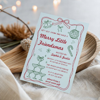 Retro Merry Little Friendsmas Julfest Inbjudningar