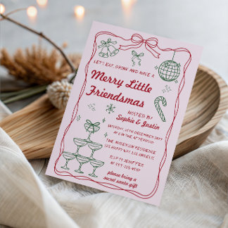 Retro Merry Little Friendsmas Julfest Inbjudningar