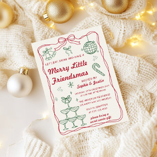 Retro Merry Little Friendsmas Julfest Inbjudningar