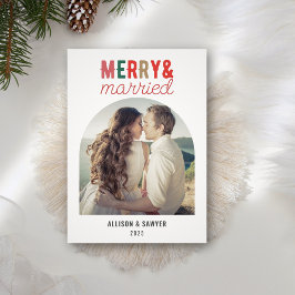 Retro Merry & Married Arch Photo Bröllop Tack Kort