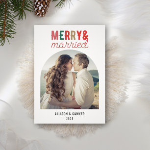 Retro Merry & Married Arch Photo Bröllop Tack Kort