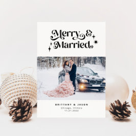 Retro Merry & Married Minimalist Photo Julkort