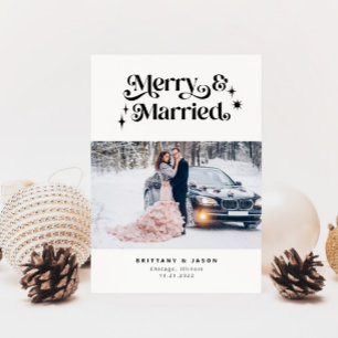 Retro Merry & Married Minimalist Photo Julkort