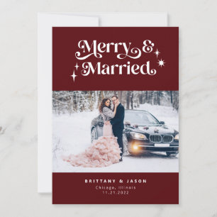 Retro Merry & Married Minimalist Photo Red Julkort