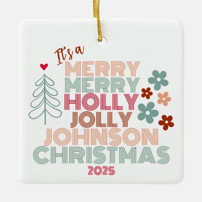 Retro Merry Merry Holly Jolly jul Julgransprydnad Keramik (Framsida)