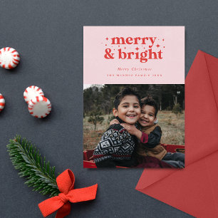 Retro Merry och Bright-familjens jul Julkort