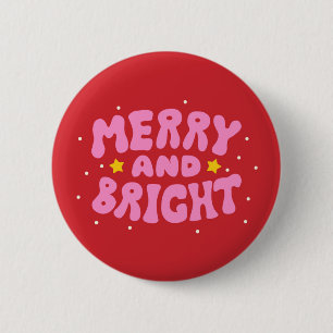 Retro Merry och Bright Helgdag Design Knapp
