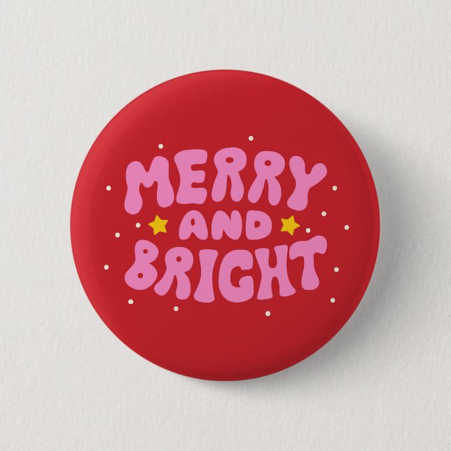 Retro Merry och Bright Helgdag Design Knapp (Framsida)