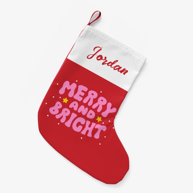 Retro Merry och Bright Helgdag Design Liten Julstrumpa (Framsidan (Hängande))