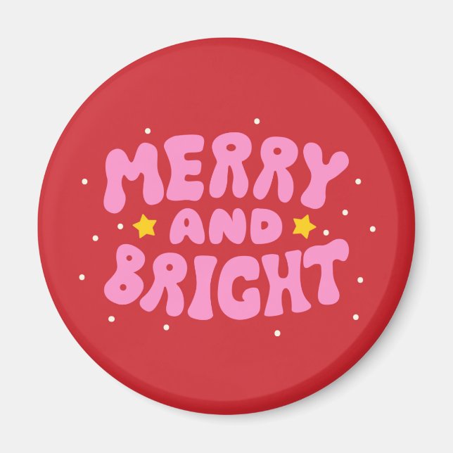 Retro Merry och Bright Helgdag Design Magnet (Framsidan)