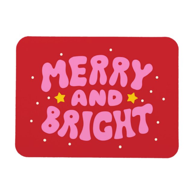 Retro Merry och Bright Helgdag Design Magnet (Horisontell)