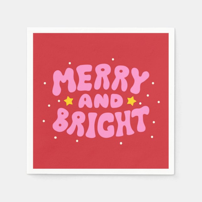 Retro Merry och Bright Helgdag Design Pappersservett (Framsidan)