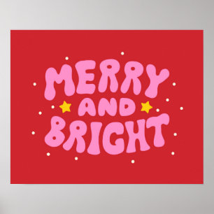Retro Merry och Bright Helgdag Design Poster