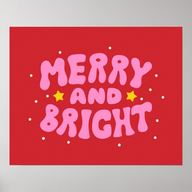 Retro Merry och Bright Helgdag Design Poster (Framsidan)