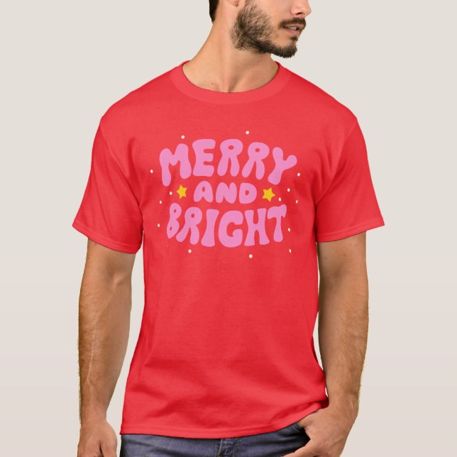 Retro Merry och Bright Helgdag Design T Shirt (Framsida)