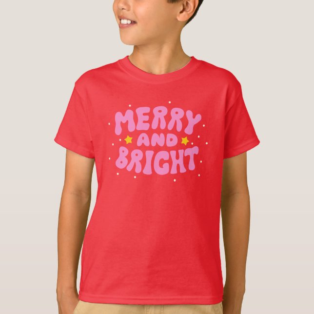 Retro Merry och Bright Helgdag Design T Shirt (Framsida)