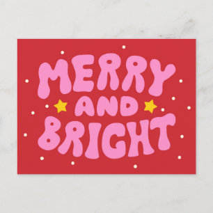 Retro Merry och Bright Helgdag Design Vykort