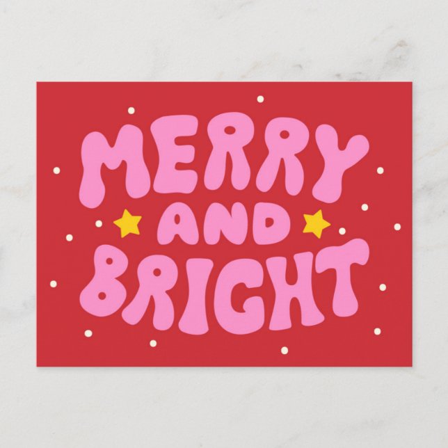 Retro Merry och Bright Helgdag Design Vykort (Framsida)
