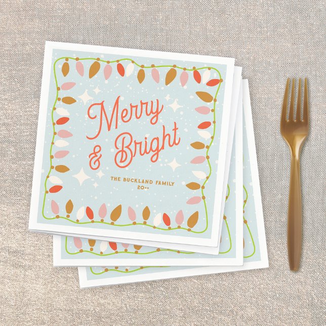 Retro Merry och Bright jul Ljus Pappersservett (retro christams lights cocktail napkins)