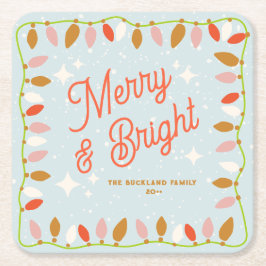 Retro Merry och Bright jul Ljus Underlägg Papper Kvadrat